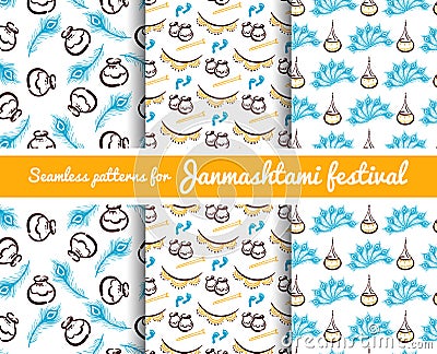 Seamless Patterns Janmashtami Festival Vector Illustration