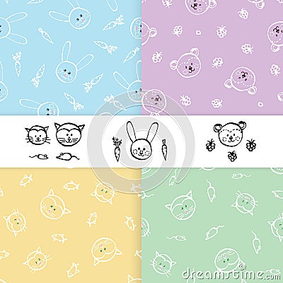 Seamless patterns for little boy and girl. Set of hand drawn Stock Photo