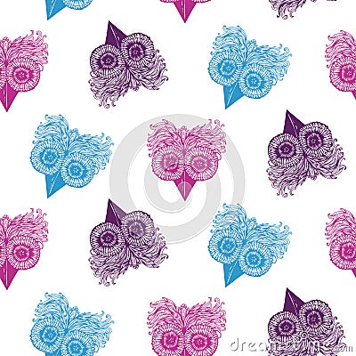 Seamless patterns of owls Vector Illustration