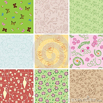 Seamless patterns with plants - vector backgrounds Vector Illustration