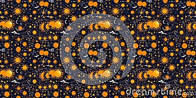 Seamless patterns repeating tiling image suitable repeating tiles sun stars moon navy background flat blank space tiles Cartoon Illustration
