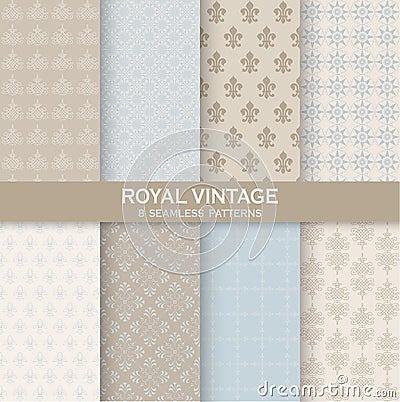 8 Seamless Patterns - Royal Vintage Set Vector Illustration
