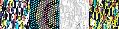 Seamless patterns set with colorful tropical leaves for surface design and other design projects Vector Illustration