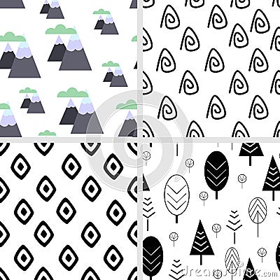 Set of seamless pattern in Scandinavian style - vector illustration, eps Vector Illustration