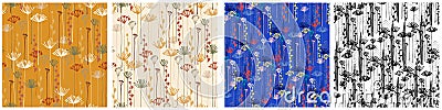 Seamless patterns set with hand drawn inflorescences for surface design and other design projects Vector Illustration