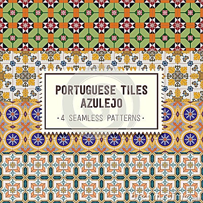 Seamless patterns set with Portuguese tiles. Azulejo Vector Illustration