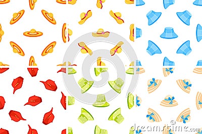 Seamless patterns with summer hats showing different models and colors Stock Photo
