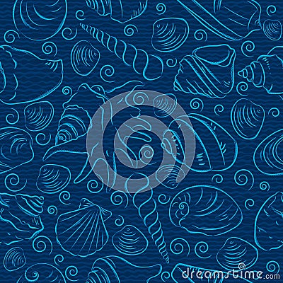 Seamless Patterns with summer symbols, shellfish and clams on Vector Illustration