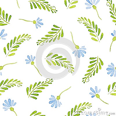 Seamless Patterns with watercolor cornflowers Vector Illustration