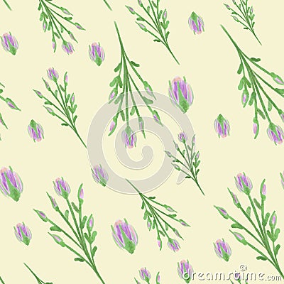 Seamless patttern of watercolor bush roses blossoms, branches and leaves on beige background. Watercolor flowers print. Elegant sp Stock Photo