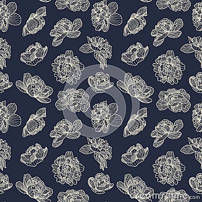 Seamless peony pattern Vector Illustration