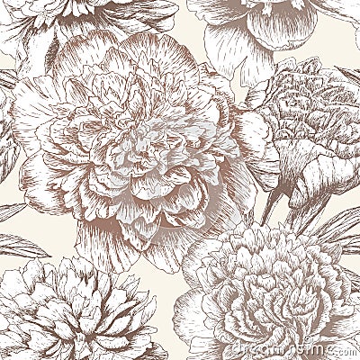 Seamless peony pattern Vector Illustration