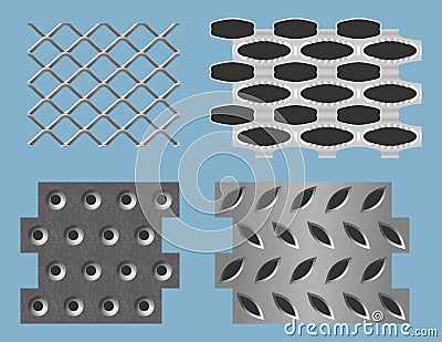 Seamless perforated metal patterns Vector Illustration