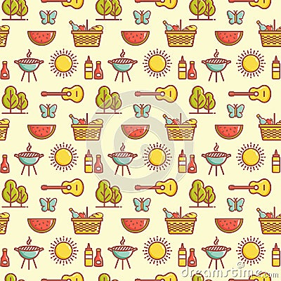 Seamless picnic pattern. Summer outdoor recreation. Vector background Vector Illustration