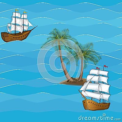 Seamless picture vintage sailing ship Vector Illustration