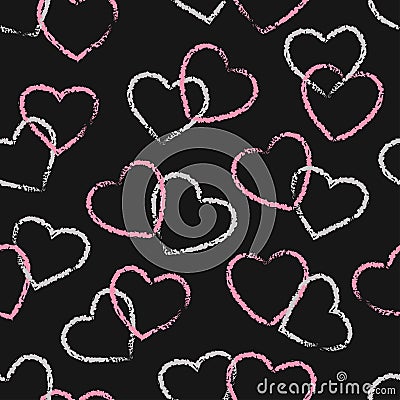 Seamless pink and black hearts pattern. Valentine design Vector Illustration