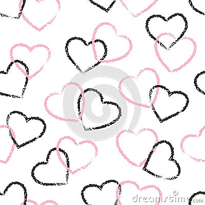 Seamless pink and black hearts pattern Vector Illustration