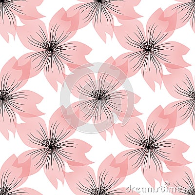 Seamless pink floral pattern on white Stock Photo