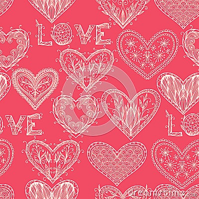 Seamless pink monochrome Valentine pattern Vector Illustration