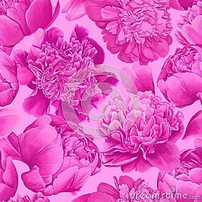 Floral seamless pattern with pink peonies. Vector Illustration