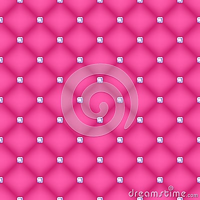 Seamless pink quilted background with pins. Vector Illustration