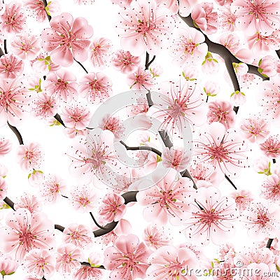 Seamless pink Sakura flowering cherry. EPS 10 Vector Illustration