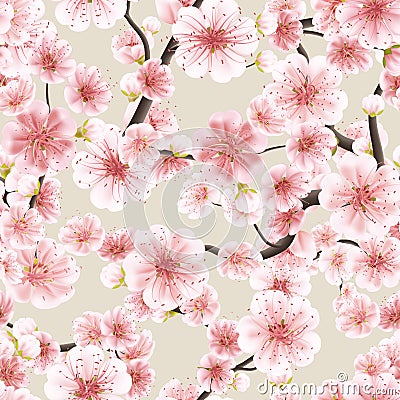 Seamless pink Sakura flowering cherry. EPS 10 Vector Illustration