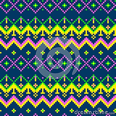 Seamless pixel geometric folk pattern background Stock Photo