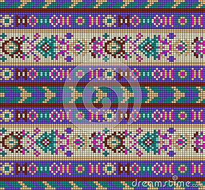 Seamless pixel pattern in Aztec tribal style Stock Photo