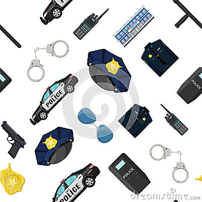 Seamless police equipment set pattern. Vector Illustration