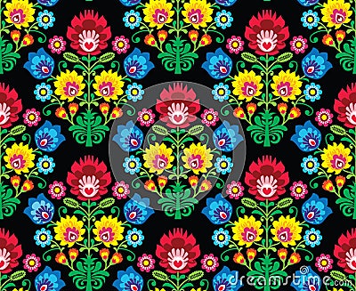 Seamless Polish folk art floral pattern - wzory lowickie, wycinanki Stock Photo