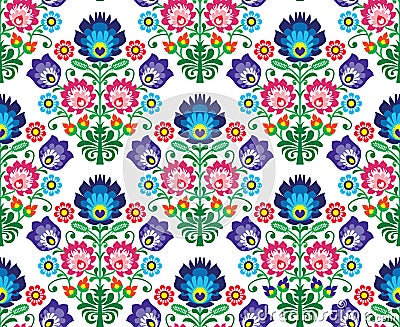 Seamless Polish, Slavic folk art floral pattern - wzory lowickie, wycinanka Stock Photo