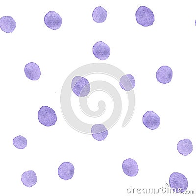 Seamless polka dot pattern from watercolor paint violet circles. illustration for your design. Cartoon Illustration