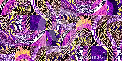 Seamless pop art safari stripes woodcut patchwork squares background pattern Stock Photo