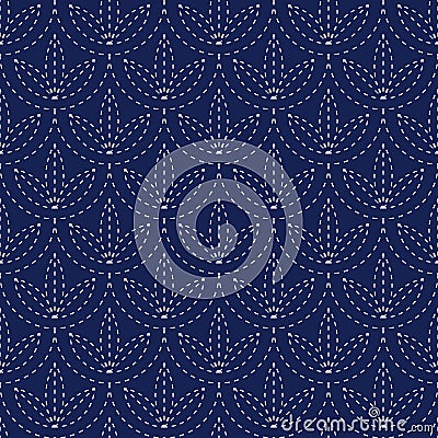 Seamless porcelain indigo blue and white vintage japanese sashiko kimono pattern vector Vector Illustration