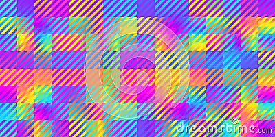 Seamless psychedelic rainbow heatmap gradient gingham checker square mosaic pattern background texture Stock Photo