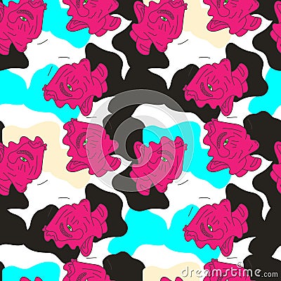 Seamless psychedlic abstract pattern with unusual repeat characters. Vector Illustration