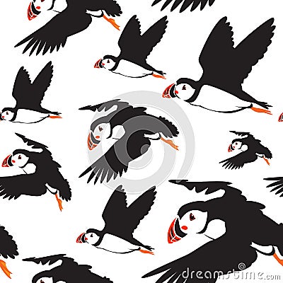 Seamless puffin birds pattern Vector Illustration