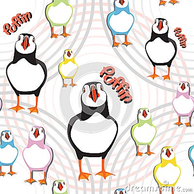 Seamless puffin birds pattern Vector Illustration