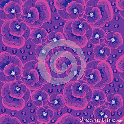 Seamless purple background with violets,seamless pattern. Vector Illustration