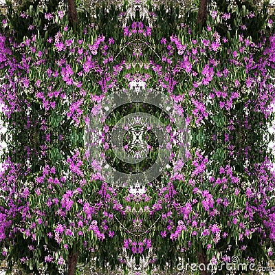 Seamless Purple flowers and Green leaves pattern,autumn plant leaf background,Purple flowers of Bungor Stock Photo