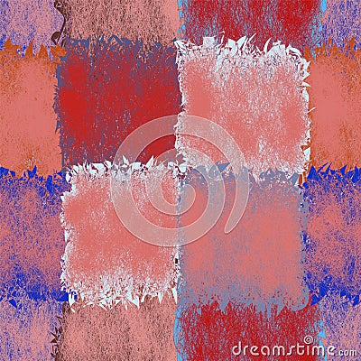 Seamless quilted pattern with grunge stained and striped square elements Vector Illustration