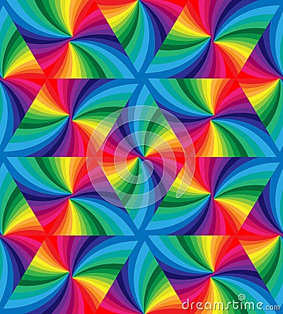 Seamless Rainbow Colored Wavy Triangles Pattern. Geometric Abstract Background. Vector Illustration