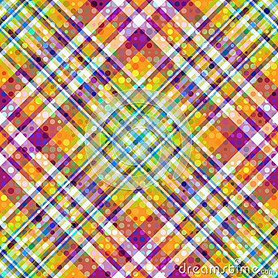 Seamless rainbow striped diagonal pattern with colorful dots Stock Photo