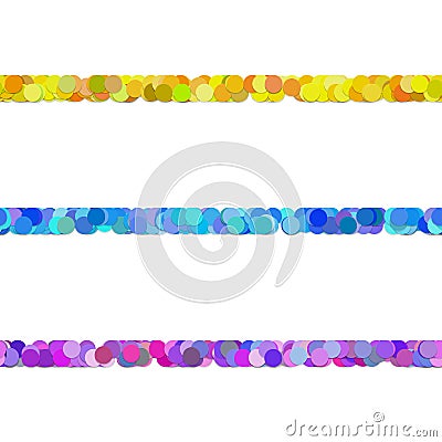 Seamless random circle pattern paragraph dividing line design set - vector decor elements from colored dots Vector Illustration