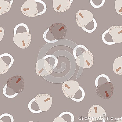 Seamless random pattern with doodle hand drawn lock silhouettes. Door simple elements in pale tones Cartoon Illustration