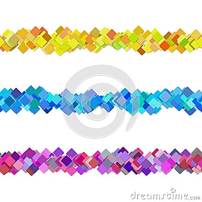 Seamless random square pattern paragraph divider line design set - vector design elements from colored diagonal squares Vector Illustration