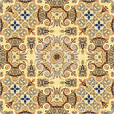 Seamless raster pattern in oriental style Flower psychedelic mosaic Pattern for wallpaper, backgrounds, decor for tapestries. Psyc Stock Photo