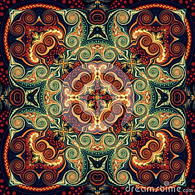Seamless raster pattern in oriental style Flower psychedelic mosaic Pattern for wallpaper, backgrounds, decor for tapestries, Stock Photo