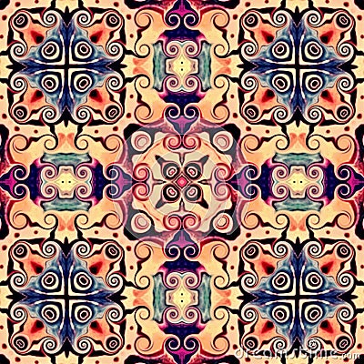 Seamless raster pattern in oriental style Flower psychedelic mosaic Pattern for wallpaper, backgrounds, decor for tapestries. Psyc Stock Photo